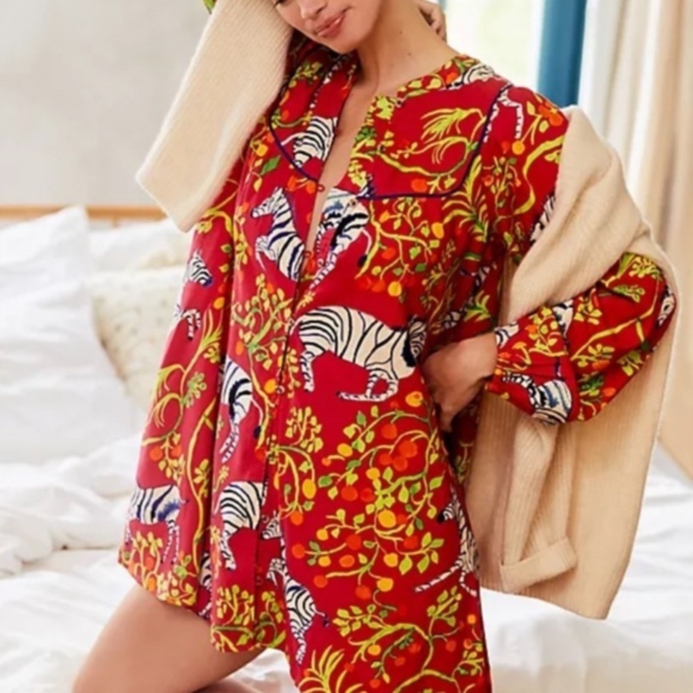 NWT Anthropologie Olivia  Wendel  Flannel Sleep Dress
